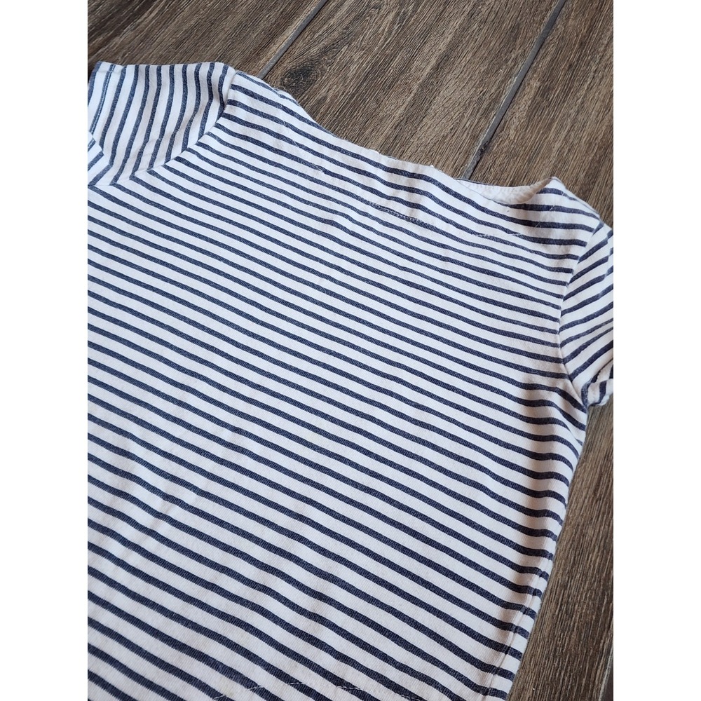 Crewcuts by J.Crew Navy White Stripe Coral Trim Cotton Dress Size 6